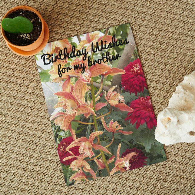 Für Brüder Orchideen und Rote Mums Blumengeburt Karte (In Situ)