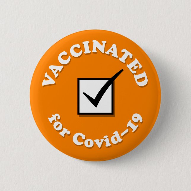 Für Covid 19-Checkbox Orangenzeichen geimpft Button (Vorderseite)