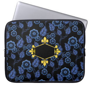 Fur de lis, Gold, blaue Blüten, Zeichen hinzufügen Laptopschutzhülle