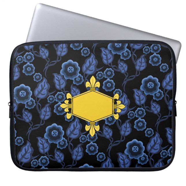 Fur de lis, Gold, blaue Blüten, Zeichen hinzufügen Laptopschutzhülle (Vorderseite)