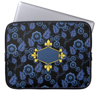 Fur de lis, Gold, blaue Blüten, Zeichen hinzufügen Laptopschutzhülle