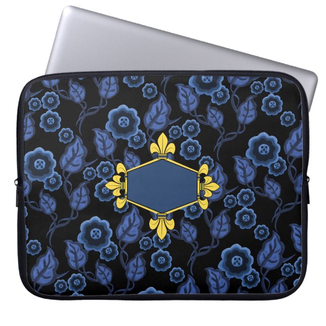 Fur de lis, Gold, blaue Blüten, Zeichen hinzufügen Laptopschutzhülle (Vorderseite)