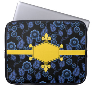 Fur de lis, Gold, blaue Blüten, Zeichen hinzufügen Laptopschutzhülle