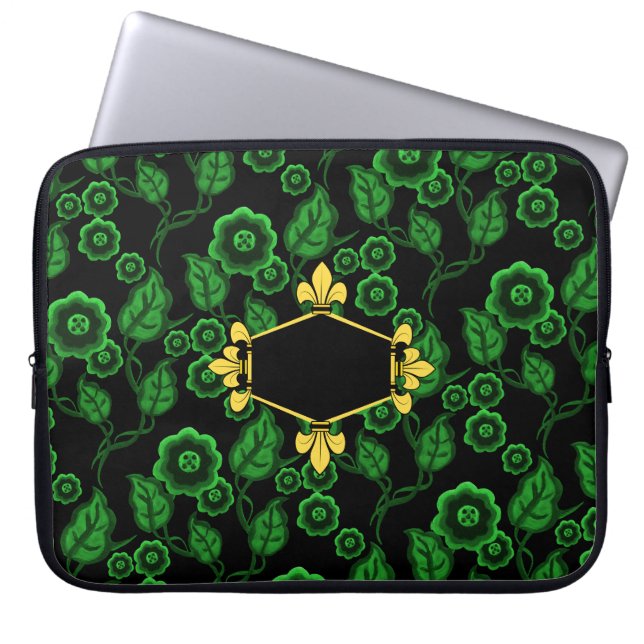 Fur de lis, Gold, grüne Blüte, Zeichen hinzufügen/ Laptopschutzhülle (Vorderseite)