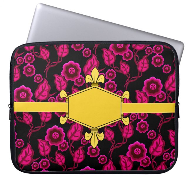 Fur de lis, Gold, rosa Blüten, Initialen/Name hinz Laptopschutzhülle (Vorderseite)