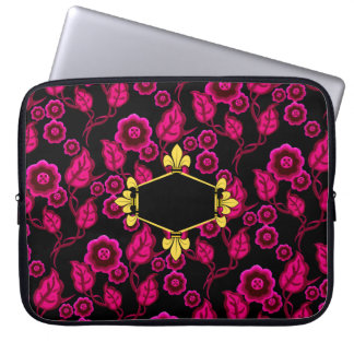 Fur de lis, Gold, rosa Blüten, Initialen/Name hinz Laptopschutzhülle