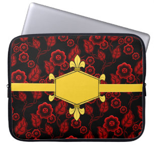 Fur de lis, Gold, rote Blüten, Initialen/Name hinz Laptopschutzhülle
