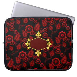 Fur de lis, Gold, rote Blüten, Initialen/Name hinz Laptopschutzhülle