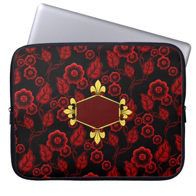Fur de lis, Gold, rote Blüten, Initialen/Name hinz Laptopschutzhülle (Vorderseite)