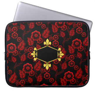 Fur de lis, Gold, rote Blüten, Initialen/Name hinz Laptopschutzhülle