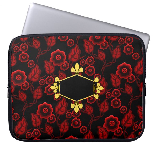 Fur de lis, Gold, rote Blüten, Initialen/Name hinz Laptopschutzhülle (Vorderseite)