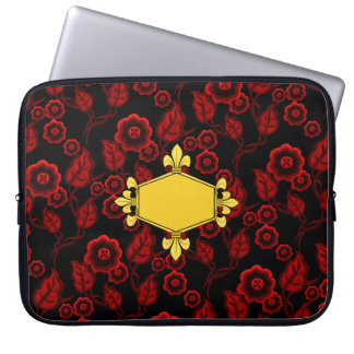 Fur de lis, Gold, rote Blüten, Initialen/Name hinz Laptopschutzhülle