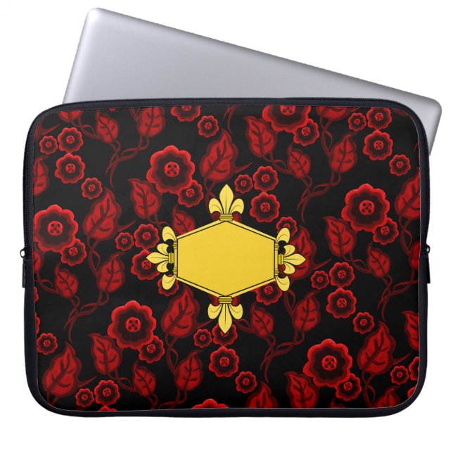 Fur de lis, Gold, rote Blüten, Initialen/Name hinz Laptopschutzhülle (Vorderseite)