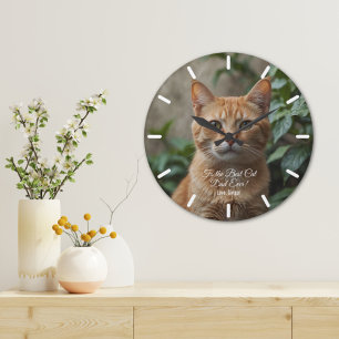 Für den besten Cat Vater je benutzerdefiniertes Fo Große Wanduhr
