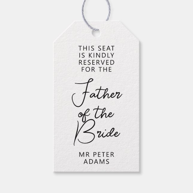 Für den Vater der Braut reservierter Platz Schwarz Geschenkanhänger (Vorderseite)