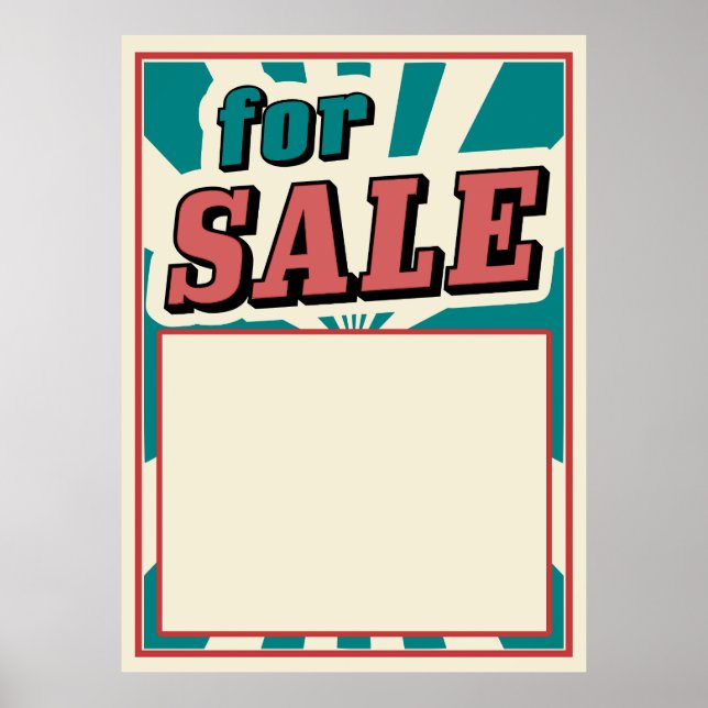 Für den Verkauf " Vintage Plakat Schild Retrostil (Vorne)