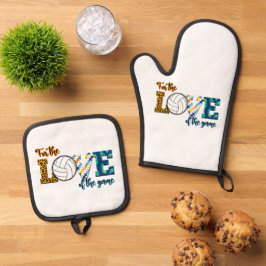 Für die Liebe des Spielvolleyball Mama Leopard Ofenhandschuh & Topflappen-Set