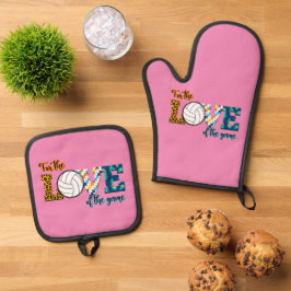 Für die Liebe des Spielvolleyball Mama Leopard Ofenhandschuh & Topflappen-Set