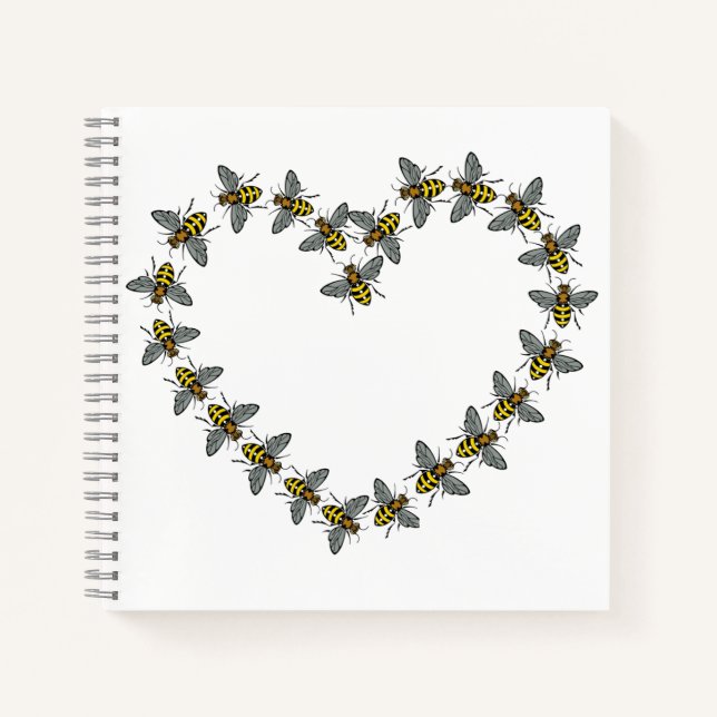 "Für die Liebe von Bienen" Herzdesign Notizbuch (Vorderseite)