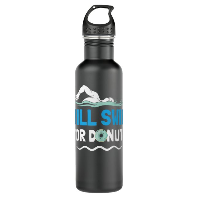 Für Donuts schwimmen im sonnigen Schwimmbad Q Edelstahlflasche (Vorderseite)