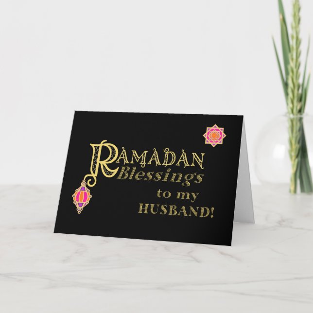 Für Ehemann Ramadan Blessings Gold auf schwarz Karte (Vorderseite)