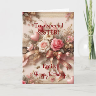 Für eine besondere Schwester Pinke gelbe Rosen Geb Karte