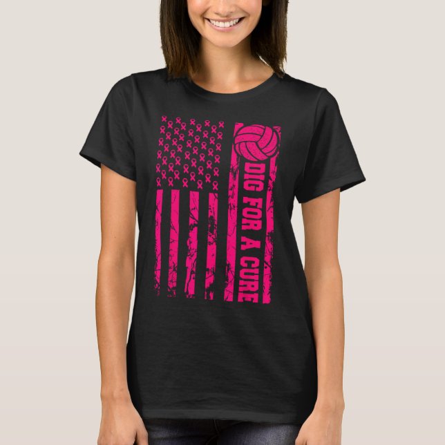 Für eine Heilung Brustkrebs Volleyball Pink Americ T-Shirt (Vorderseite)