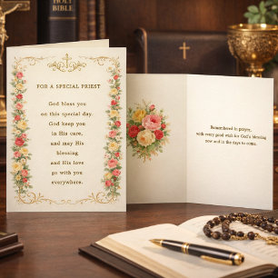 Für einen besonderen Priester Gott segne Sie Flora Feiertagskarte