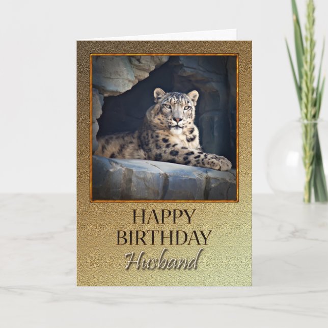 Für einen Ehemann einen Geburtstag mit Schneeleopa Karte (Vorderseite)