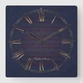 Für Elise Music Gold Navy Blue Roman Monogram Quadratische Wanduhr