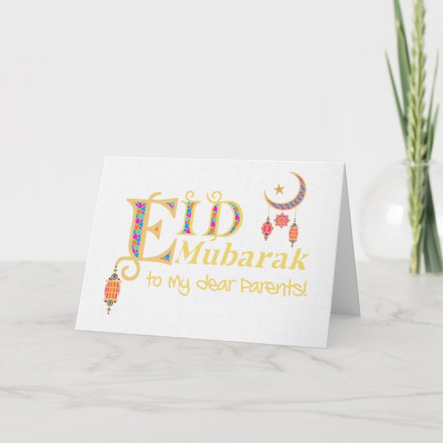 Für Eltern gibt es Eid Mubarak Lanterns Moon Stars Karte (Vorderseite)