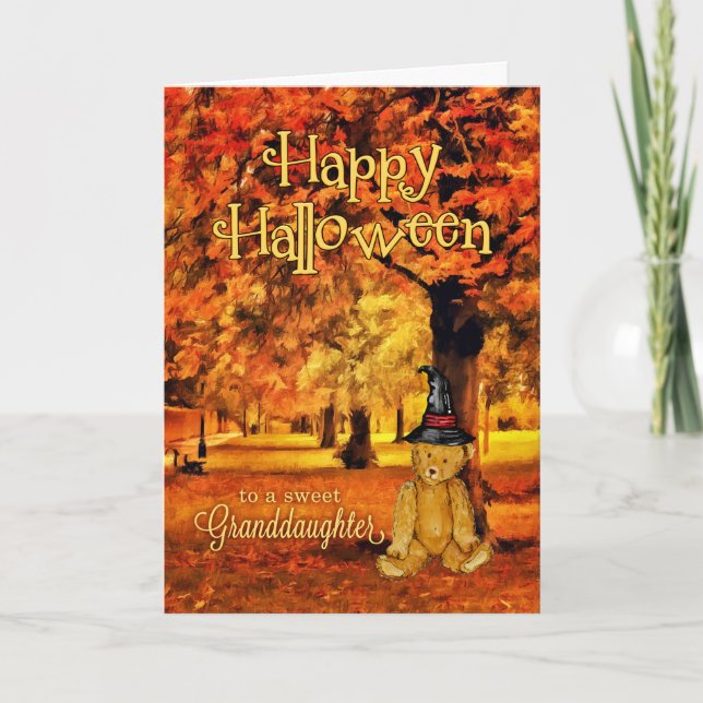 für Enkeltochter zu Halloween Teddy Bear Hexe Karte (Vorderseite)
