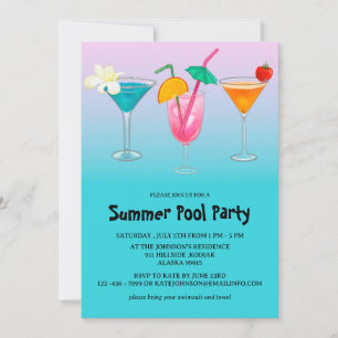 Für Erwachsene Sommer Blau Poolparty Einladung