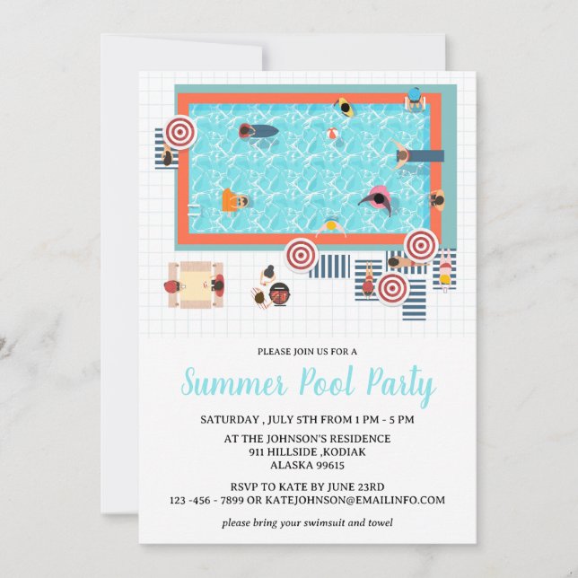 Für Erwachsene Sommerpool Party Einladung (Vorderseite)