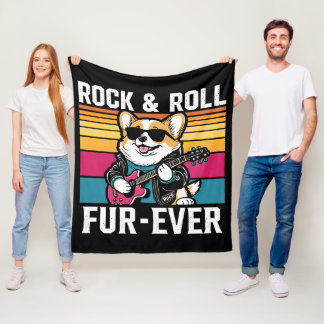 Fur-Ever Rock & Roll With A Rockin Corgi Fleecedecke