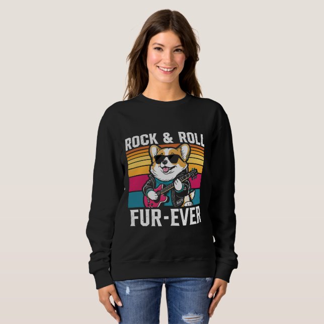 Fur-Ever Rock & Roll With A Rockin Corgi Sweatshirt (Vorne ganz)