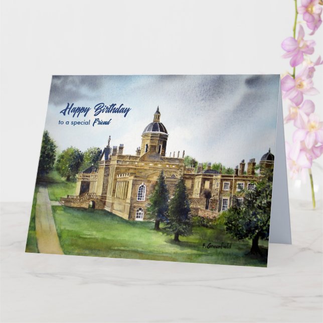 Für Freunde auf Birthday Castle Howard York Malere Karte (Orchidee)