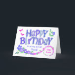 Für Friend Birthday Pink und Blue Periwinkles Card Feiertagskarte<br><div class="desc">Eine sehr hübsche, blumenreiche Geburtstagskarte für Ihren Freund. Periwinkle Blume in purpurpurblau, von Lavendelblau bis Rosa. Der Gruß auf der Titelseite ist "Happy Birthday" in großen Briefen, gefüllt mit Mustern aus meiner Sammlung "Periwinkle Patch" und "zu einem ganz besonderen Freund". Die großen Falten in der verlassen unteren Kartenhalle strecken sich...</div>