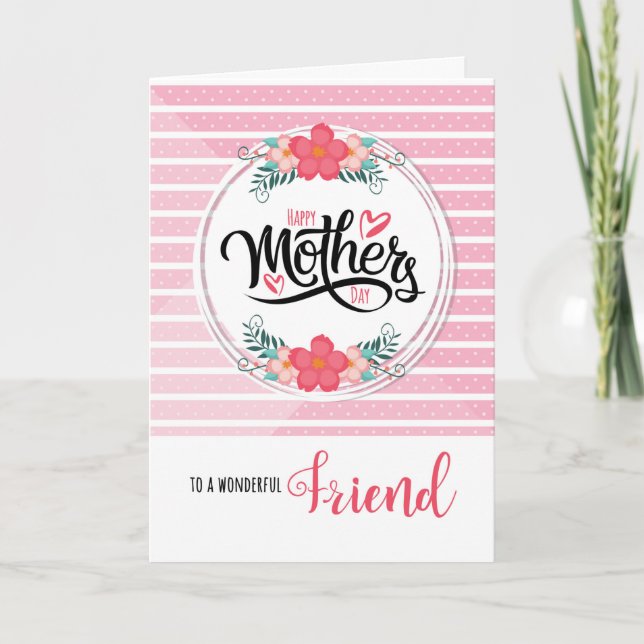 für Friend Mother's Day Rosa Bontanische Streifen Karte (Vorderseite)
