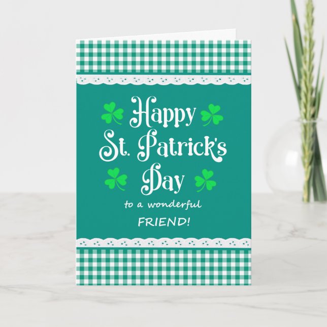 Für Friend St Patrick's Day Kleeblatts Grüne Karos Karte (Vorderseite)