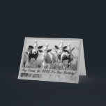 Für Friends Funny Birthday Party Rind Karte<br><div class="desc">Schwarz-Weiß-Foto mit Rinder,  die Party Hüte und bereit,  dieses Party MOOving! Witziger Geburtstag Grußkarte für einen Freund. Art,  Bild und Vers Copyright © Shoaff Ballanger Studios,  2023.</div>