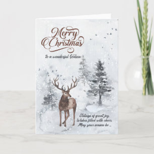 für Godson Reindeer in einem Snowy Forest Weihnach Feiertagskarte