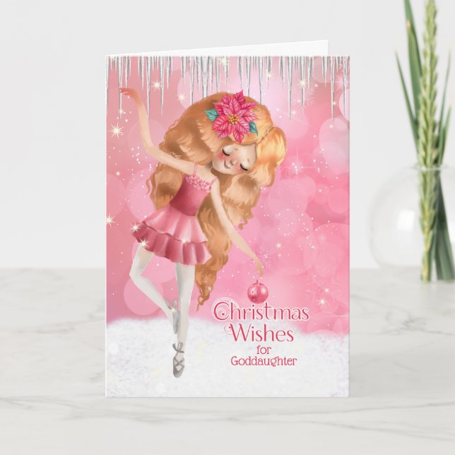 für Godtochter Pink Ballerina Weihnachten (Vorderseite)