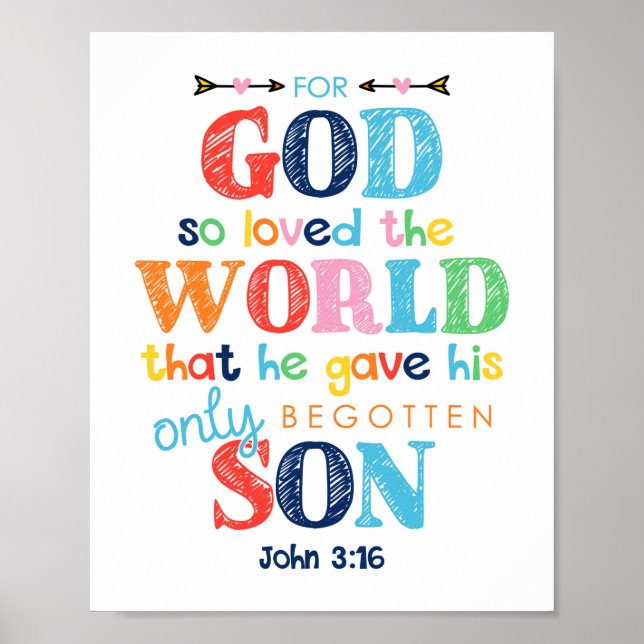 Für Gott so liebte die Welt Kinder Christliches Po Poster (Vorne)
