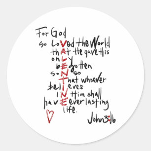 Für Gott so liebte die Welt Valentine Christliche  Runder Aufkleber
