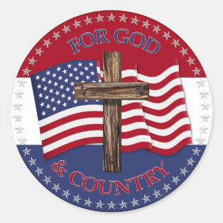 Für Gott und Land mit Cross und USA-Flagge Runder Aufkleber