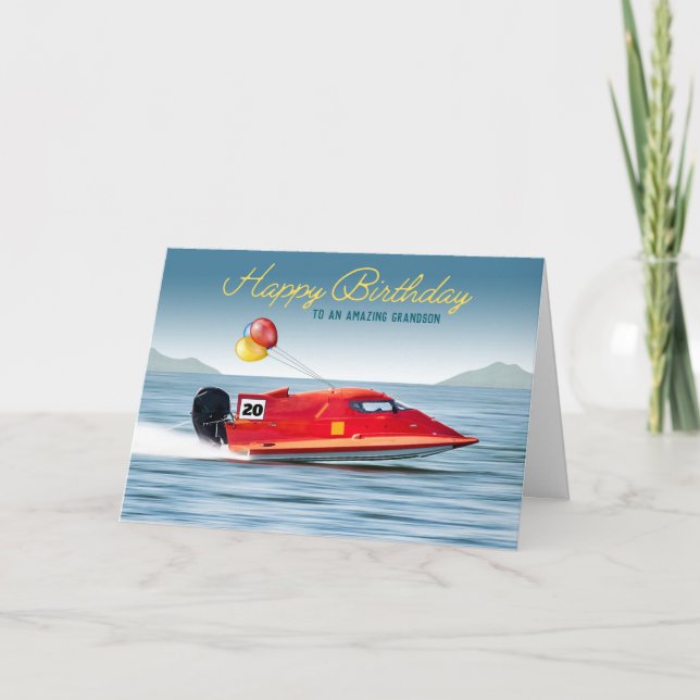 Für Grandson 20. Geburtstag Hochleistungsboot Karte (Vorderseite)