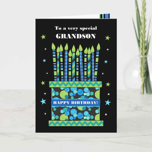Für Grandson Birthday Cake mit Candles Card Karte (Vorderseite)