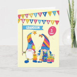 Für Grandson Custom Age Birthday Fun Gnomard Card Karte
