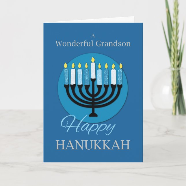Für Grandson Hanukkah Menorah auf Dunkelblau Karte (Vorderseite)